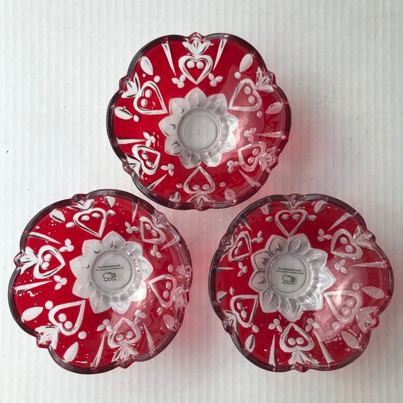 3 Fine Crystal Red And Clear Accent Bowls 4,75” x 2” - Picture 2 of 12